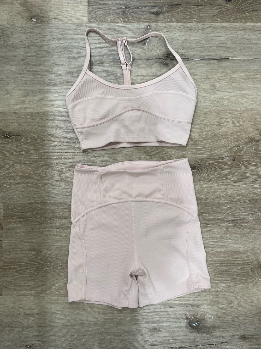 L*Space Two-Piece‎ Active Set Light Pink  Sports Bra and Biker Shorts Workout XS